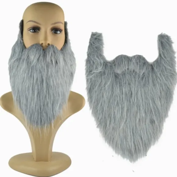 2 STK Fake Skæg Langt Fluffy Skæg GRÅD Gray