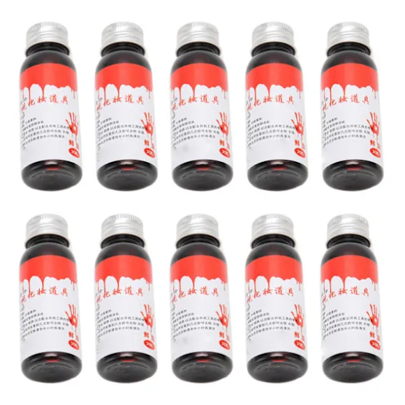 10 stk. falsk blod 30 ml flaske sikker vaskbar naturtro Halloween Cosplay makeup sceneblod