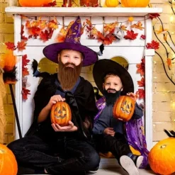 4 stk. falske skæg, halloween skæg, julemandsskæg, hvidt langt hår, sort skæg, festskæg