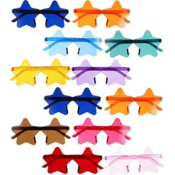 14 stk. farverige stjernesolbriller uden kant til fotoboksrekvisitter og polterabender – lette og unikt assorteret design Assorted Color 14.00X6.50X0.50CM | Fyndiq