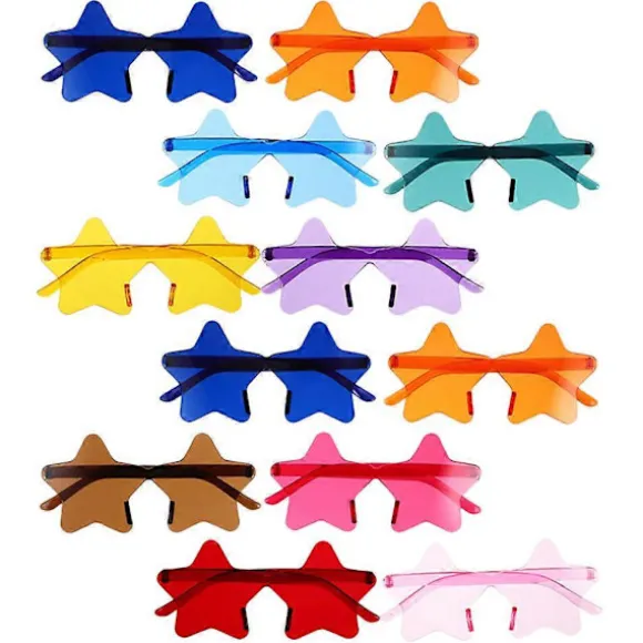 14 stk. farverige stjernesolbriller uden kant til fotoboksrekvisitter og polterabender – lette og unikt assorteret design Assorted Color 14.00X6.50X0.50CM | Fyndiq