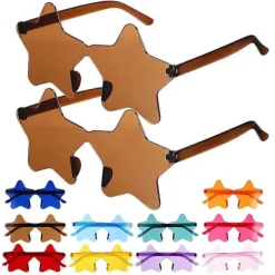 14 stk. farverige stjernesolbriller uden kant til fotoboksrekvisitter og polterabender – lette og unikt assorteret design Assorted Color 14.00X6.50X0.50CM | Fyndiq