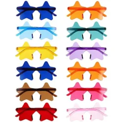 14 stk. farverige stjernesolbriller uden kant til fotoboksrekvisitter og polterabender – lette og unikt assorteret design Assorted Color 14.00X6.50X0.50CM | Fyndiq