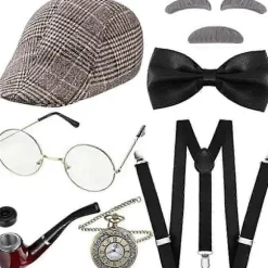 7 stk. Gammel Mand Kostume til Voksne & Børn - Bedstefar Outfit til 100 Dages Skole & Boguge Brown White Free