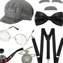 7 stk. Gammel Mand Kostume til Voksne & Børn - Bedstefar Outfit til 100 Dages Skole & Boguge Brown White Free