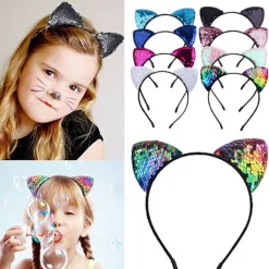 8 stk. Glitter Katteøre Pandebånd Halloween Maskerade Catwoman Hårbånd
