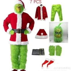 7 stk. Grinchen Kostume Jule Cosplay Voksen Julemandskostume Sæt + Maske A-Perfet C S