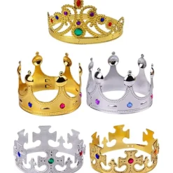 2 stk. Guld Konge Krone, Konger og Dronninger Royale Juvelerede Kroner Prins Kostume Tilbehør Halloween Rekvisit