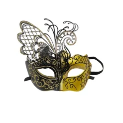 2 stk. guld venetianske masker, metal maskerade masker, parmasker, bal, karneval