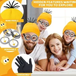5 stk. Gule kostumetilbehør til voksne, Maskeradesæt med briller, sorte handsker til Halloween Cosplay Party Tilbehør