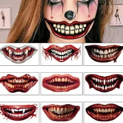 10 stk Halloween Clown Horror Mund Tattoo Stickers Ansigts Dekaler Falske Tattoo Stickers Midlertidige Tattoo Kit