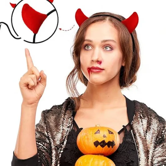 2 stk Halloween Djævel Horn Pandebånd Engel Glorie Rød Dæmon Øre Hvid