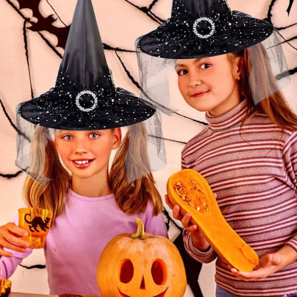 2 stk. Halloween Heksehat Kostume Cosplay Hat med Stilfuldt Mesh Cr