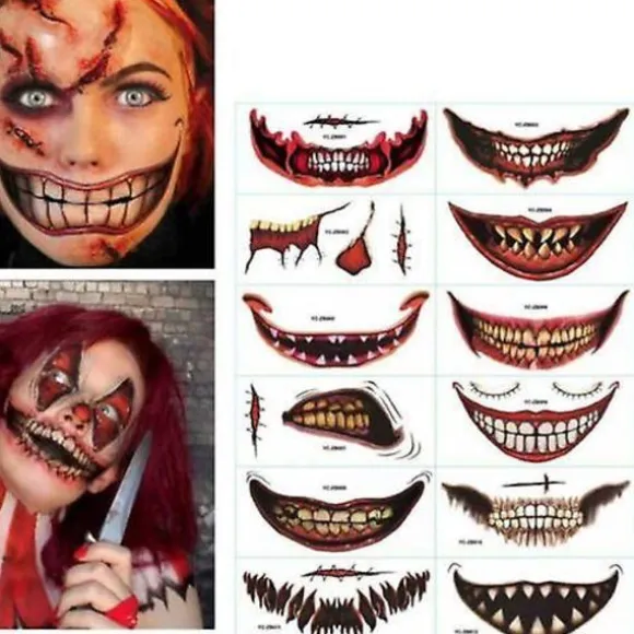 1/12 stk. Halloween Spøg Makeup Midlertidig Tatovering Tattoo stickers 03