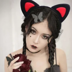 3 stk. Halloween-dragt til børn og voksne, dyr, røde ører, pandebånd, butterfly, hale-sæt, fest, cosplay-kostume [HK] 21*14.5cm