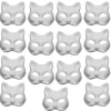 15 stk. hvide dekorationsmalbare masker, halv ansigts kattemasker, Halloween fest, tomt papir, almindelig