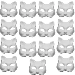 15 stk hvide dekorative malbare masker halv ansigt kattemasker Halloween fest tomt papir almindeligt