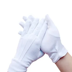 10 STK Hvide handsker, med trykknap, one size, voksen, broderede sømme på håndryggen, jul, Sankt Nikolaus, karneval, Halloween, den