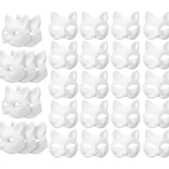 30 stk. hvide kattemasker hvide rævemasker dyre halv ansigtsmaskerade maske papir umalet tom DIY Halloweenmaske til maskerade cosplayfest [L] 30pcs