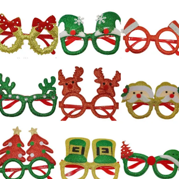 9 stk. julebriller dekorationer, fotorekvisitter, julefest rekvisitter