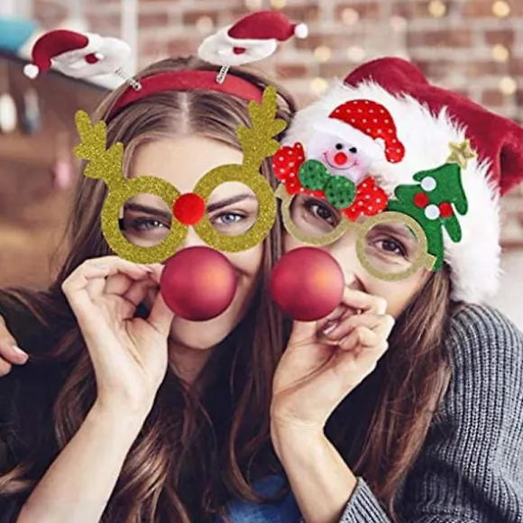 18 stk. Julebriller Glitter Festbriller Rammer Julepynt Kostumehatte Til Jul