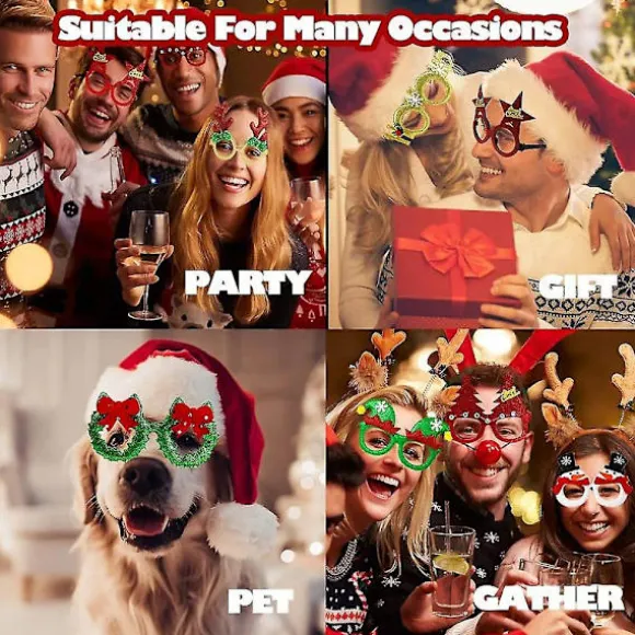 18 stk. Julebriller Glitter Festbriller Rammer Julepynt Kostumehatte Til Jul