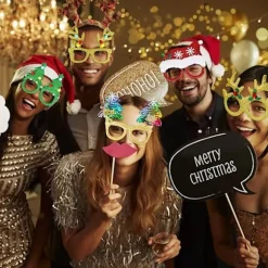 12 stk. Julebriller Glitter Julefest Briller Julepynt Tilbehør Kostume Briller til Juleferie Gaver