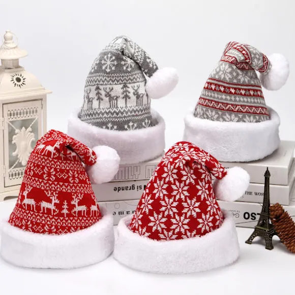 4 stk. Julehat, fleece, snefnug, vinterhat dekoration