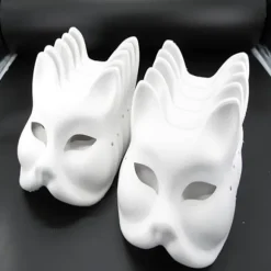 20 stk. Kattemasker Therianmasker lavet af hvidt papir til DIY-maling Cat mask