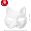 10 stk. Kattemasker til at male, Dyrekostumemasker DIY Hvide masker Halv til Maskerade Halloween Børn Cosplay Masker Kostume Festartikler