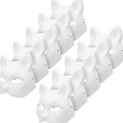 10 stk. Kattemasker til Maling, Dyreudklædningsmasker DIY Hvide Halvmasker til Maskerade Halloween Børn Cosplay Masker Kostumefest Favoritter