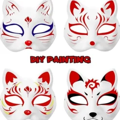 10 stk. Kattemasker til Maling, Dyreudklædningsmasker DIY Hvide Halvmasker til Maskerade Halloween Børn Cosplay Masker Kostumefest Favoritter