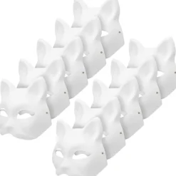 10 stk. Kattemasker til Maling, Dyrekostumemasker DIY Hvide Halvmasker til Maskerade Halloween Børn Cosplay Masker Kostumefest Favoriserer