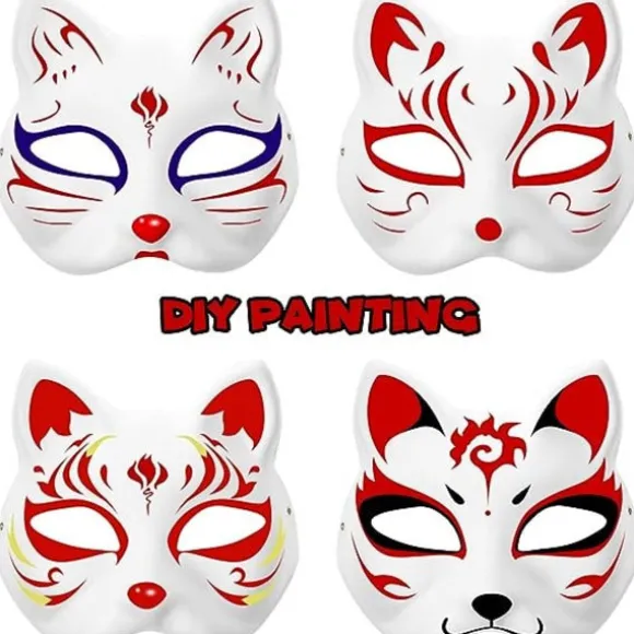 10 stk. Kattemasker til Maling, Dyreudklædningsmasker DIY Hvide Halvmasker til Maskerade Børn Cosplaymasker Kostumefest Favoritter