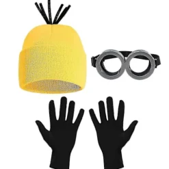 3 stk. Kostumetilbehør Voksen Gul Beanie Strikkede Huer Steampunk Beskyttelsesbriller Briller Sorte Handsker Halloween Cosplay