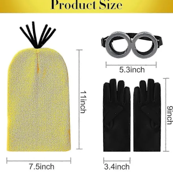 3 stk. Kostumetilbehør Voksen Gul Beanie Strikkede Huer Steampunk Beskyttelsesbriller Briller Sorte Handsker Halloween Cosplay