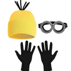 3 stk. Kostumetilbehør Voksen Gul Beanie Strikkede Huer Steampunk Beskyttelsesbriller Briller Sorte Handsker Halloween Cosplay Fest
