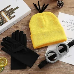 3 stk. Kostumetilbehør Voksen Gul Beanie Strikkede Huer Steampunk Beskyttelsesbriller Briller Sorte Handsker Halloween Cosplay Fest