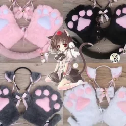 5 stk Kreativ Kat Cosplay Kostume Killinghale Ører Hals Poter Handsker Anime Lolita Gothic Sæt Til Fest
