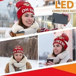 2 stk LED julehatte, LED lysende julehat, lysende strikket nissehue, lysende julehat - nytårsfesthatte til børn, voksenudgave 5 5 5