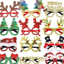 12 stk. Levende Julefest Briller Rekvisitter Sæt - Holdbar, Nyhed Jul Julefotoboks Brillerammer med Generel Pasform, Ingen Fjer, (FMY) 12pcs