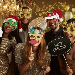12 stk. Livlige Julefest Briller Rekvisit Sæt - Holdbare, Nye Jule Foto Booth Briller Stel med Generel Pasform, Ingen Fjer