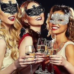 2 stk. Maskerademaske, Sort Filigran og Sølv Filigran Fancy Julemaskerademasker til Maskeradebal