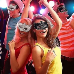 2 stk. Maskerademaske, Sort Filigran og Sølv Filigran Fancy Julemaskerademasker til Maskeradebal
