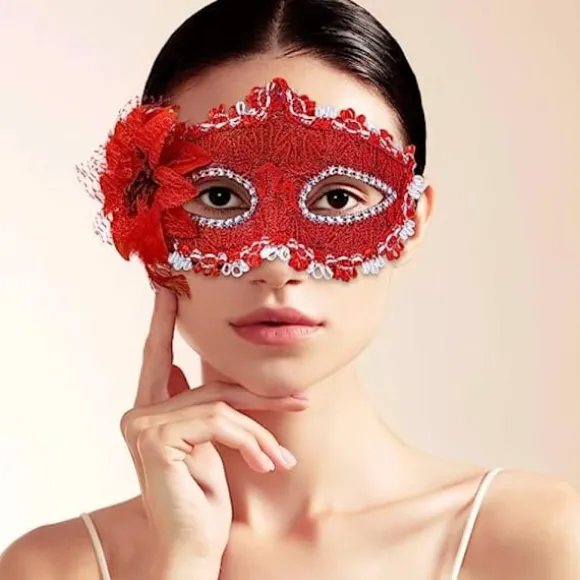 2 STK Masquerade Mask Side Blomster Halv-ansigt Ansigtsdekoration