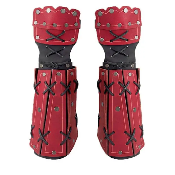 2 stk. middelalderlig samurai læder rustning armbeskytter bueskydning arm beskyttelse ridder handske håndledsrem steampunk lange handsker vambraces(rød) | Fyndiq