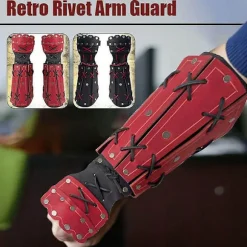 2 stk. middelalderlig samurai læder rustning armbeskytter bueskydning arm beskyttelse ridder handske håndledsrem steampunk lange handsker vambraces（rød） | Fyndiq
