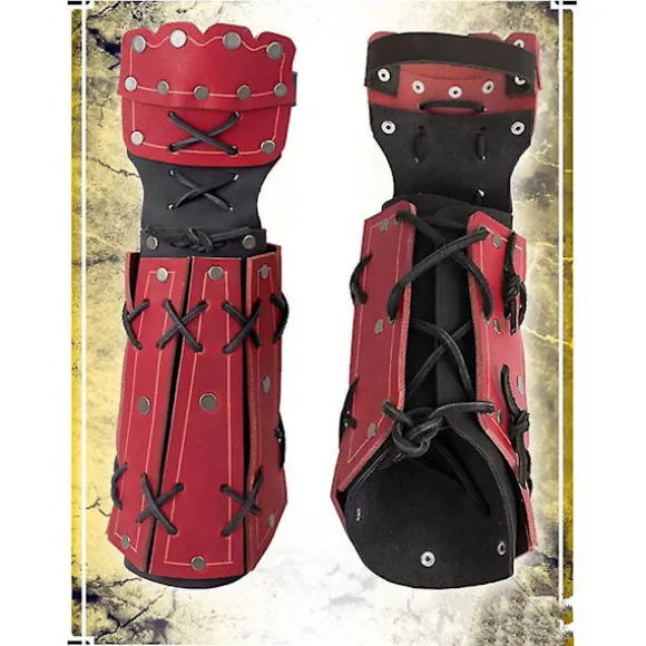 2 stk. middelalderlig samurai læder rustning armbeskytter bueskydning arm beskyttelse ridder handske håndledsrem steampunk lange handsker vambraces(rød) | Fyndiq