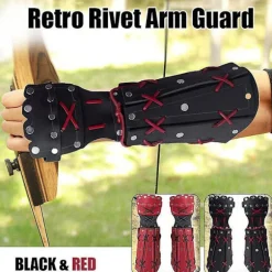 2 stk. middelalderlig samurai læder rustning armbeskytter bueskydning arm beskyttelse ridder handske håndledsrem steampunk lange handsker vambraces(rød) | Fyndiq