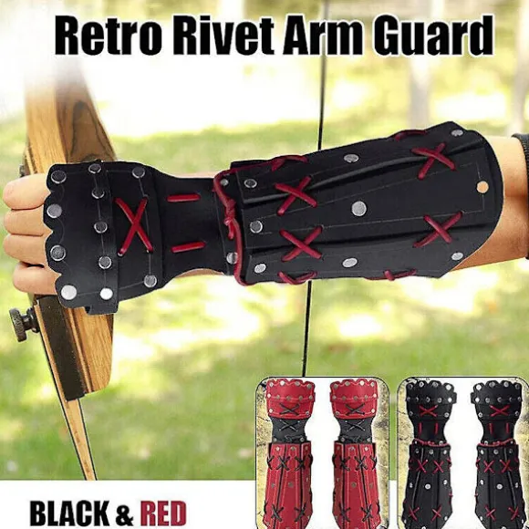 2 stk. middelalderlig samurai læder rustning armbeskytter bueskydning arm beskyttelse ridder handske håndledsrem steampunk lange handsker vambraces(rød) | Fyndiq